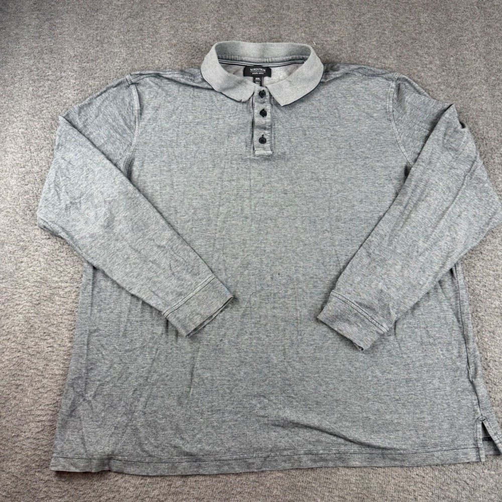 Nordstrom Men's Shop Polo Shirt Men's XXL Gray Long Sleeve Cotton Blend Casual